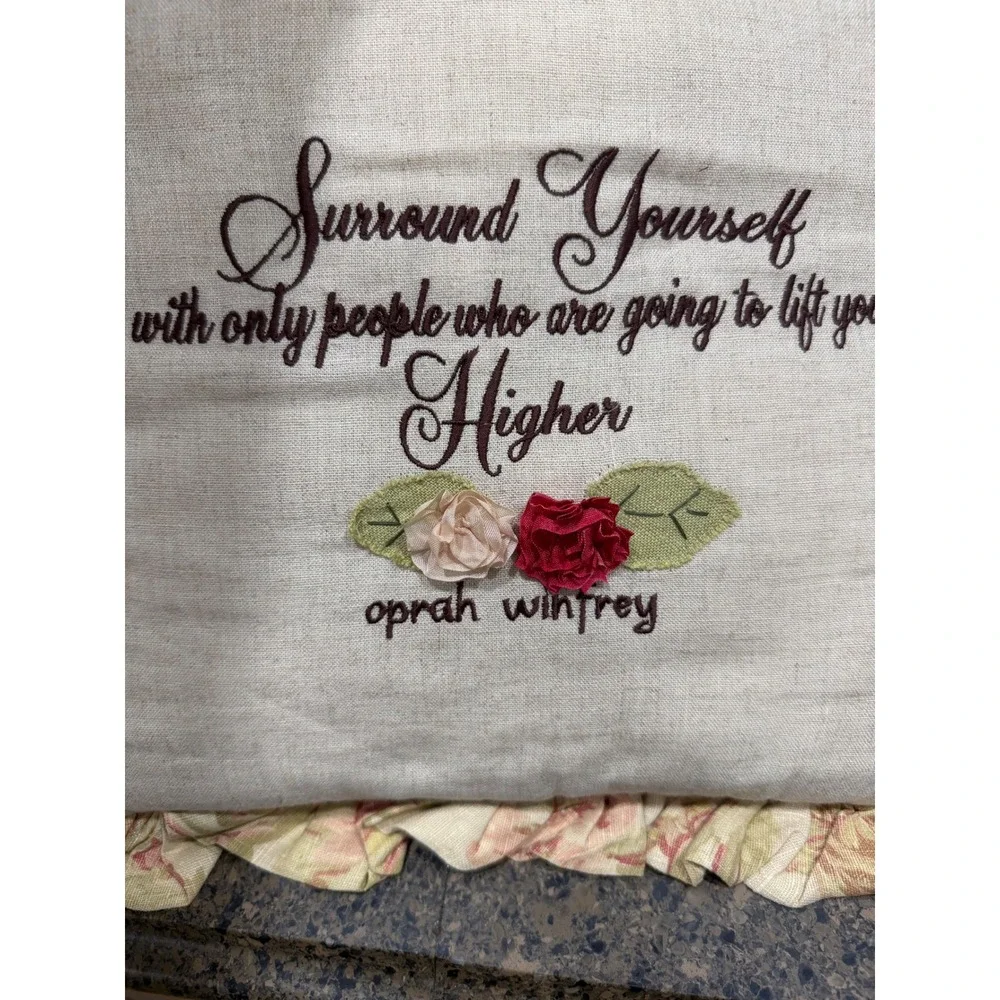 Design Legacy‎ Oprah Winfrey Quote Embroidered Ruffle Floral Accent Pillow 12x12